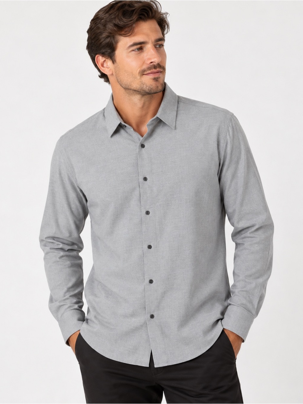 Theory Men's Irving Cotton Flannel Twill Gray  Button Down‎ Shirt Large